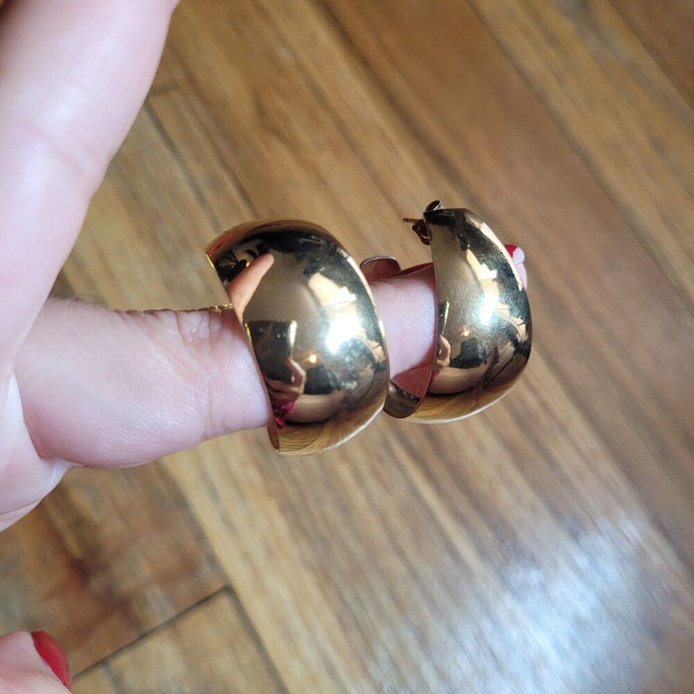 Vintage Gold-Tone Dangle Hoop Earrings Preloved Fashion Jewelry